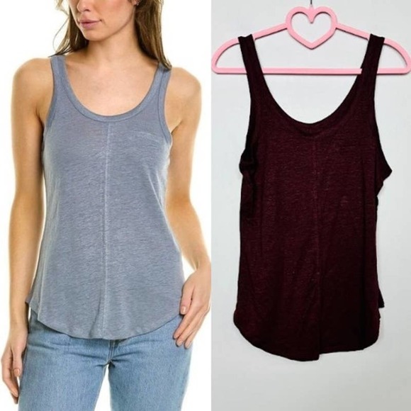 Chaser Tops - Chaser NWT Double Scoop Neck Linen Blend Sleeveless Tank Top Maroon Size Small